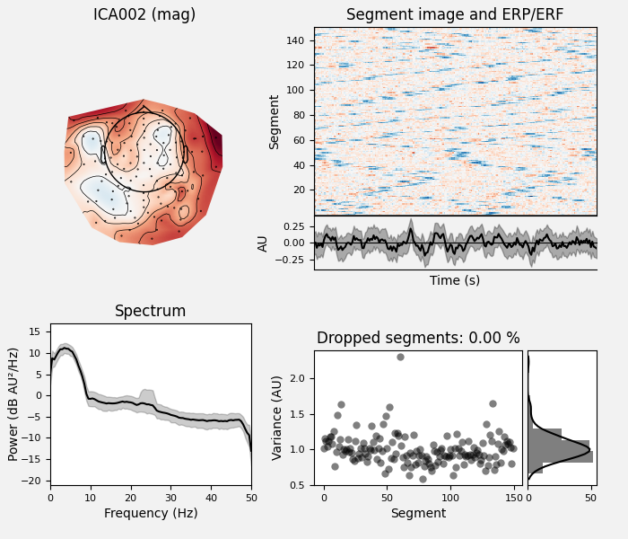 ICA002 (mag), Segment image and ERP/ERF, Spectrum, Dropped segments: 0.00 %